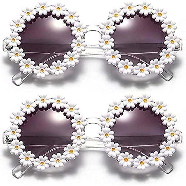 Retro Daisy Solbriller Til Kvinder Blomster Runde Fashion Disco Festival Solbriller