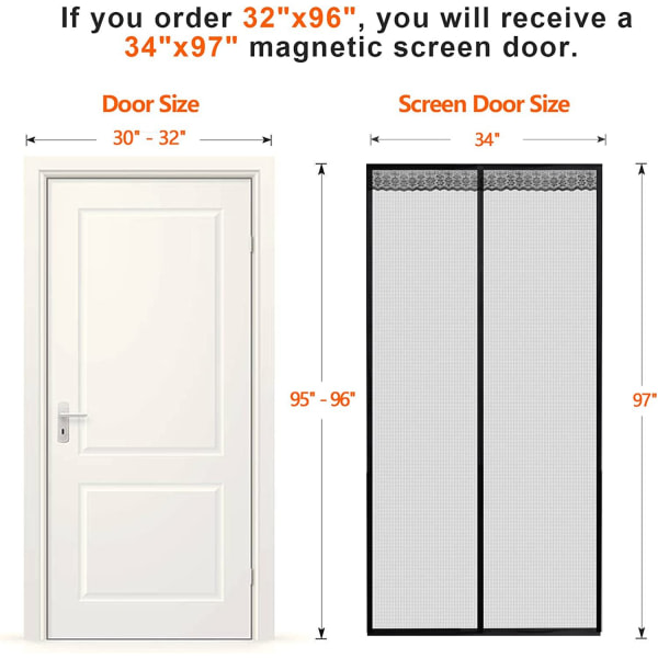 Magnetisk dør til myggenet 120x210 cm (47x83 tommer) - gray