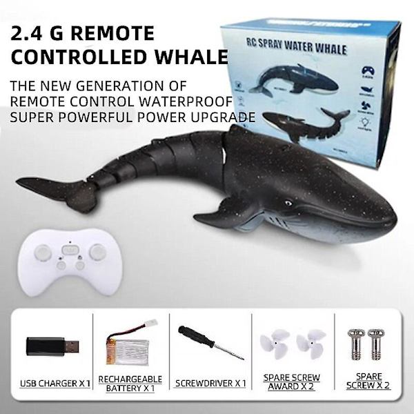 Fjernstyret Haj Legetøj Fjernstyret Hvalhaj Legetøj RC Båd Vandlegetøj til Børn 8-12 År Fjernstyret Båd Udendørs Legetøj til Børn Fingerfærdighedsspil Big RC Whale Black