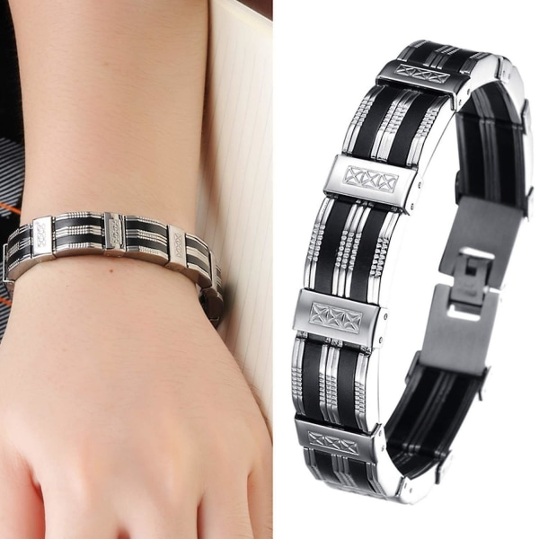 Winter Promotion,men's Bracelet, Exquisite Black Silver Stripe Bangle Bracelet Bracelet Bracelet Wrist, Stainless Steel