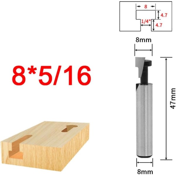 8 mm skaft T-spor fresesett 3 deler freseskaft