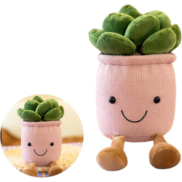 Gosedjur i form av suckulenter - söta, mjuka växter - plyschleksaker med leende ansikte - rumsdekoration - leksak - krukväxter - fluffig docka - söt tecknad plyschkudde - presenter Pink