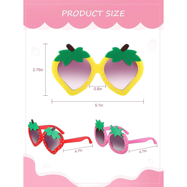 6 par børnesolbriller til fest Solbriller Jordbær Ananas Formet Solbriller Søde Runde Sjove Solbriller til Småbørn Børn Drenge Piger