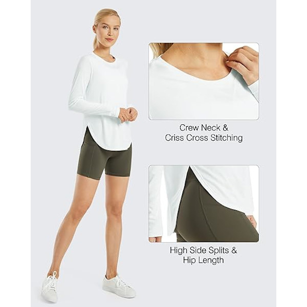 Damtröjor för aktivt bruk UPF 50+ UV-solskydd T-shirts Långärmade toppar Träning Soltröja Utomhus Gym Vandringströja Snabbtorkande Lätta tröjor White M