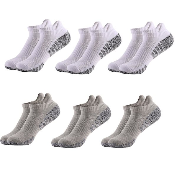 6 Anti-slip, Svedabsorberende Og Åndbare Sportsstrømper, Dobbelt Fortykkede Håndklædesål Løbestrømper, Bomuldsbådstrømper l