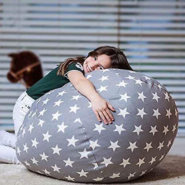 Oppbevaringssekk for utstoppede dyr i form av en sittepuff for barn 18 inches Grey stars