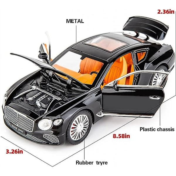 1/24 Bentley Continental Gt modellbil i legering, støpt leketøysbil, samleobjekt, trekk tilbake leketøybil med lyd og lys, dør kan åpnes