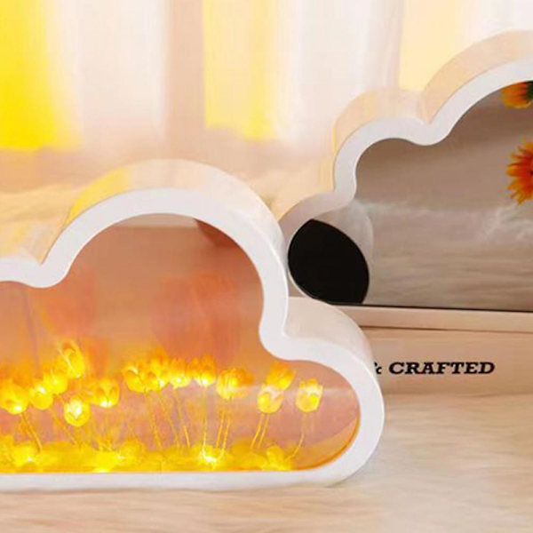 Sky Mirror Tulip Lampe, Håndlaget DIY Tulipaner Speil Nattlys, 100% Ny Yellow