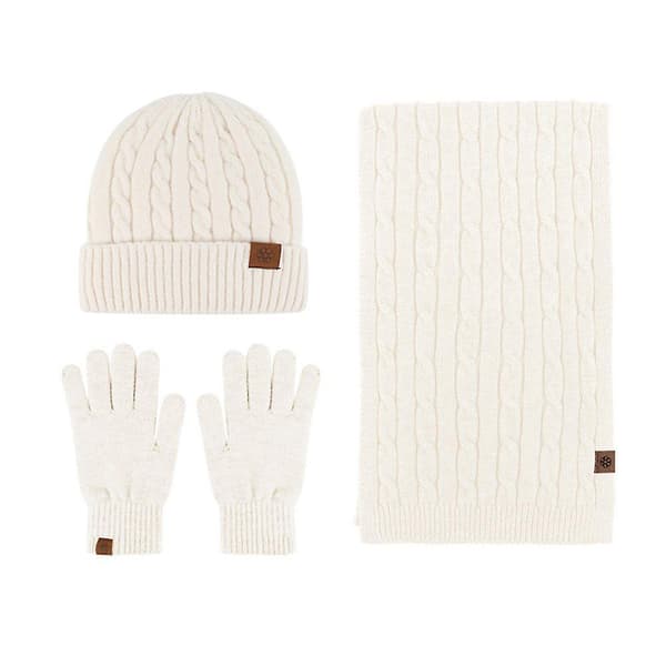 Dam vinter varm mössa handskar och halsduk set Beige