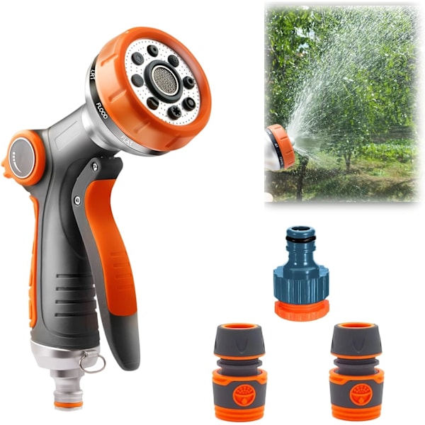 Havevandsslange Spray Gun, 8 Justerbare Mønstre, Slange Rør Spray Bilvask, Brusebad Kæledyr, Slange Tilbehør Inkluderer Slangeforbindelser