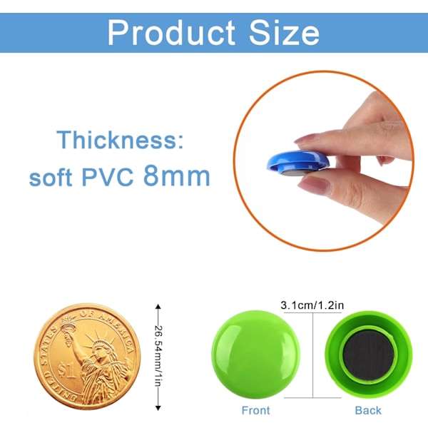 Kjøleskapsmagneter, 24 stk. Sterke runde magneter, Whiteboard-magneter, Mini små magneter, Selvklebende magneter, 3 cm håndverksmagneter for oppslagstavle, kjøleskap