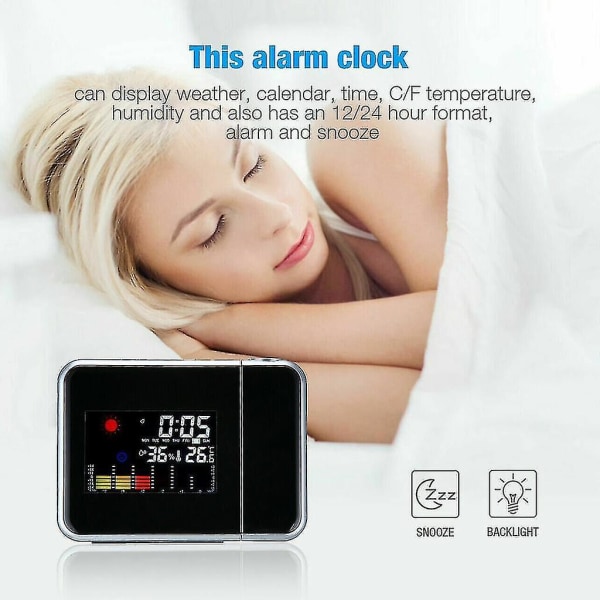 LCD-väckarklocka Radiostyrd klocka LED Radiostyrd väckarklocka Snooze-larm Bordsur med projektion