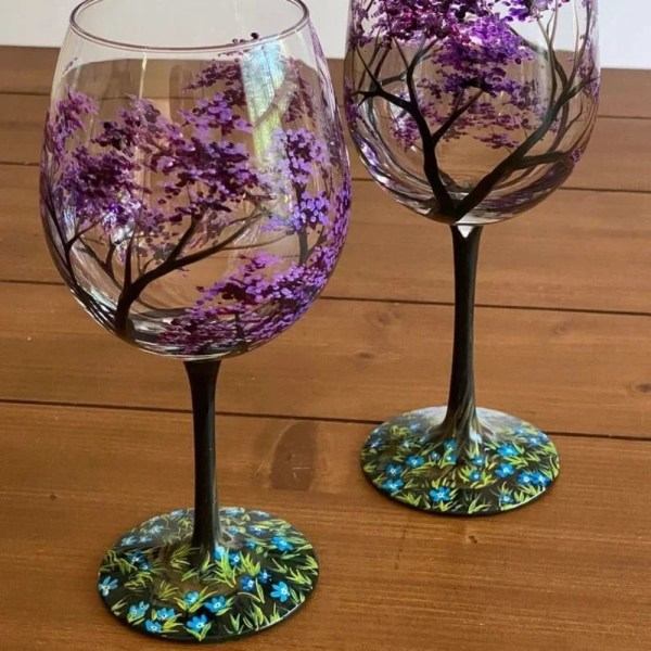 Fire Seasons Tree Vinglass Sesonger Glass Kopp SPRING