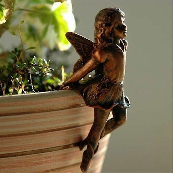 Engel Pige Hængende Kop Resin Dekoration Fe Kombination Blomsterkurv Kant Dekor til Havendesign Planter Potte Krammer Ornamenter D