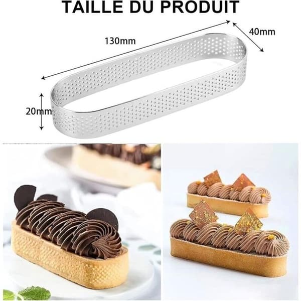 Tærtering, wienerbrødstærtering, sæt med 6 ovale tærteforme i rustfrit stål (13 x 4 x 2 cm)
