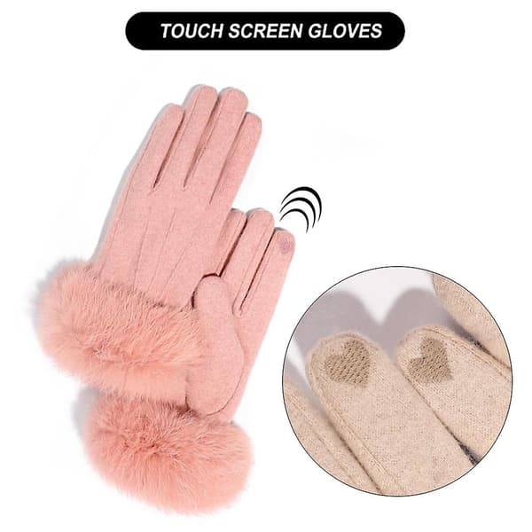 Vinterhandsker til kvinder, touch screen cashmere snehandsker vinter varme cykelhandsker til damer termiske handsker pink
