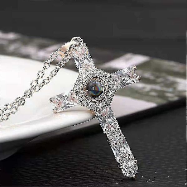 2 stk Kryssprojeksjonshalskjede Choker Krystallkryss Herrens bønn Krysshalskjede For Venner Fars Gave