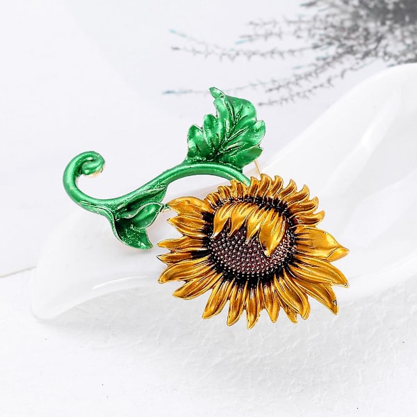 Solros emalj brosch delikat elegant kvinnor flickor strass slag pin kläder accessoarer present