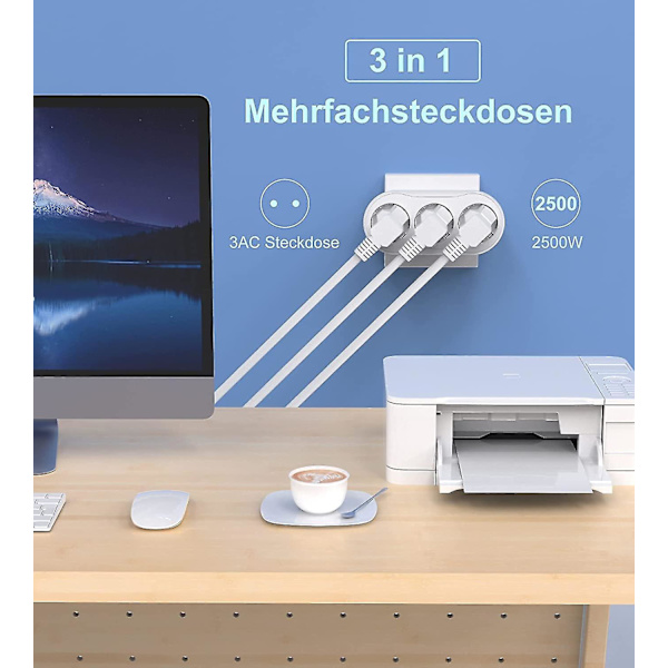 Stikdåseadapter, multistik uden kabel, stikdåsefordeler 10a/250v/maks. 2500w stikdåse til hjemmet, rejser (hy)