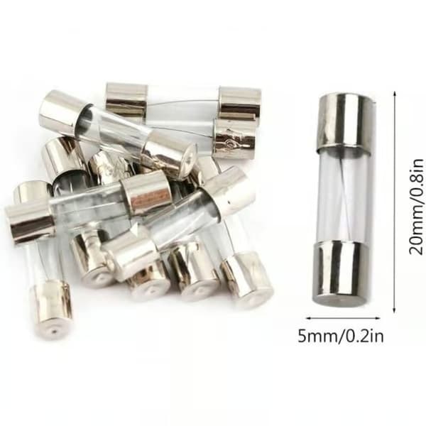 AIMOONSA Förpackning med 100 glasäkringar 5x20 mm — 10 märkströmmar 0.2A–20A, snabb, 250V