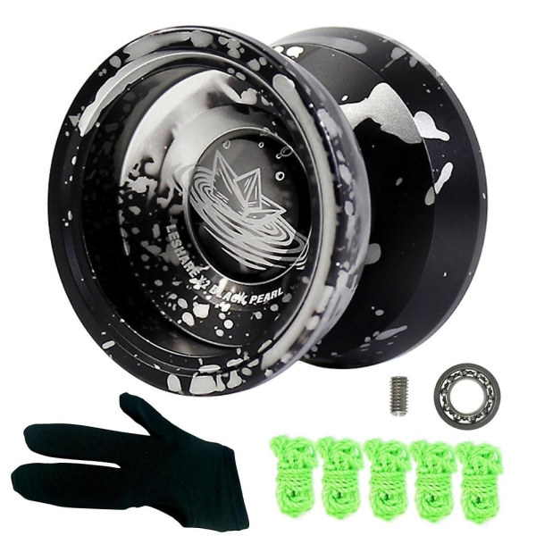 Aluminium Yoyo For Kids Gave, profesjonell Yoyo Ball, For nybegynnere Yoyo-spillere, med hanske og 5 Yoyo-strenger Black Silver