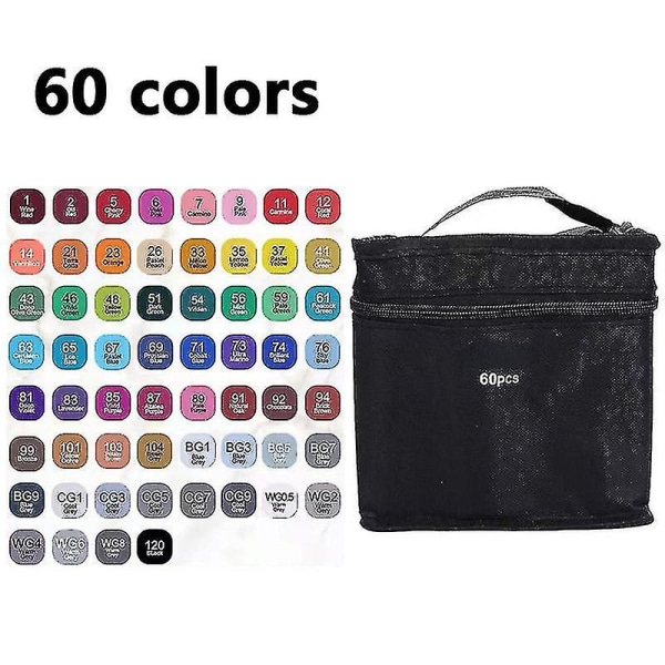 24-120 Färg Dubbelhuvud Konst Markering Penna Set För Rita Skissning Oljebaserade Markeringar Graffiti Skola Konst Material Kontorsmaterial-yky 60 colors