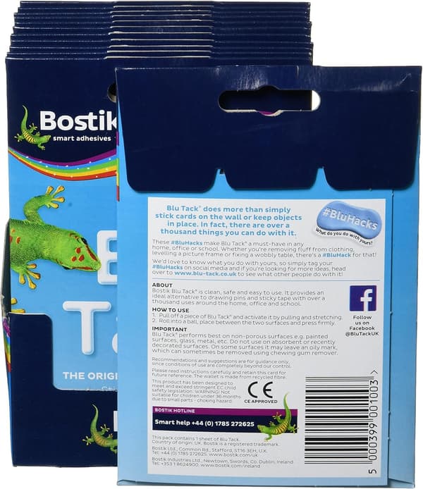 24552 Blu-tack Mastic Häftmassa Giftfri Handy Pack Ref 801103 [12-pack], Blå