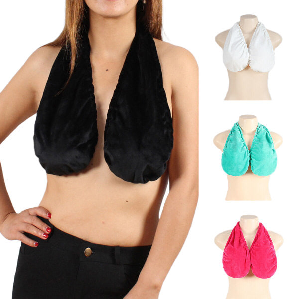 Naisten Tata-pyyhe rintaliivi Crop Neck Wrap alusvaatteet kiinteä sametti polyesteri Black M