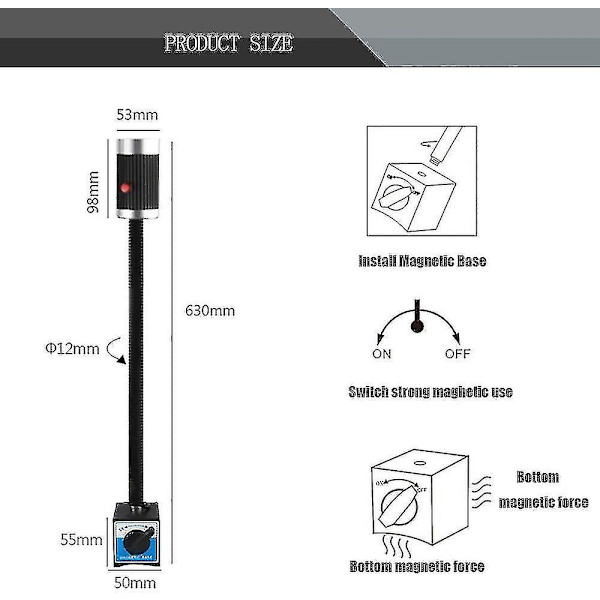 Justerbar LED-arbejdslampe i aluminiumlegering med magnetfod, LED-maskinarbejdslampe 360 roterbar med afbryder, til CNC-værktøjsmaskine, 9w 220v - - - -