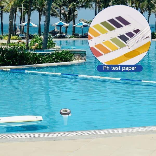 Smart pooltermometer, flydende pooltermometer med omgivelsestemperaturvisning, urfunktion, pH-testpapir, pooltermometer