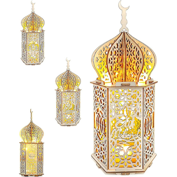 3 stk. DIY Ramadan trelamper dekorasjoner, Mubarak Ramadan LED-lampe for Ramadan-dekorasjoner