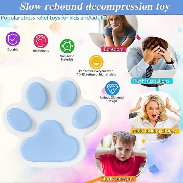 Handgjorda Taba Squishy Stora Kattfot Silikon Klämleksaker för Stresslindring, Kattfot Jättefot Squishy Sensoriska Leksaker för Ångest & Avkoppling Blå Blue