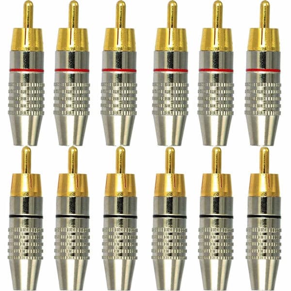 12 stk. RCA hanstik, RCA lyd- og videostik, RCA terminal lydstik, RCA stikpropper