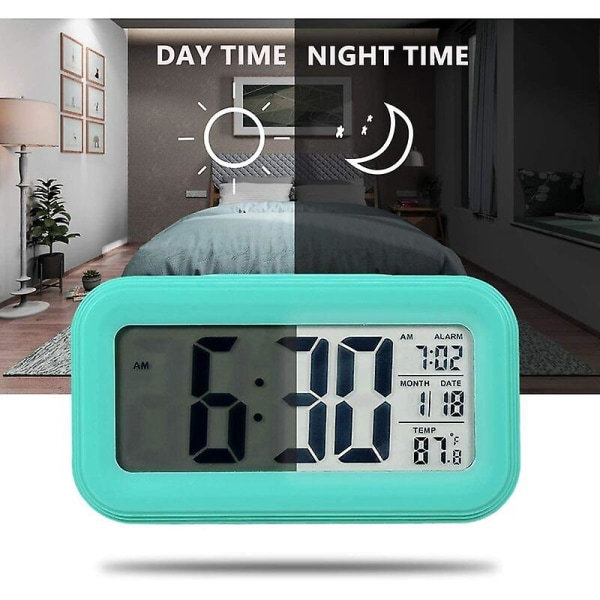 11 cm:n paristokäyttöinen digitaalinen herätyskello makuuhuoneeseen, LCD-näyttö sängyn herätyskello torkkutoiminnolla, taustavalo, yövalo, päivämäärä ja lämpötila, uni