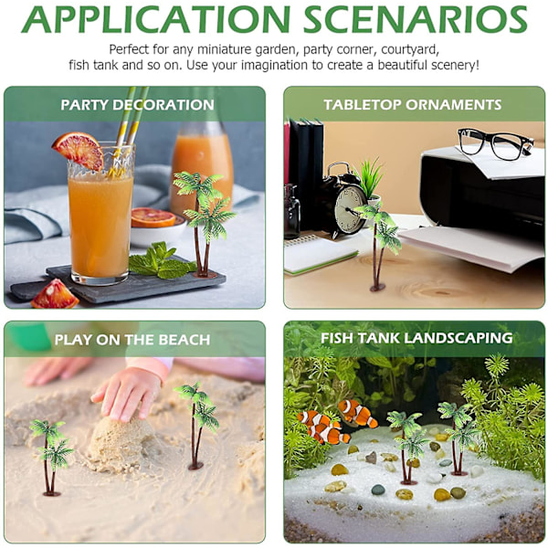 2024 Palm Tree Cake Decoration Liten Bonsai Strand Dekoration Uppblåsbar Artificiell 5 Delar Palm Tree Miniatyr Blomkruka Diy Dekoration