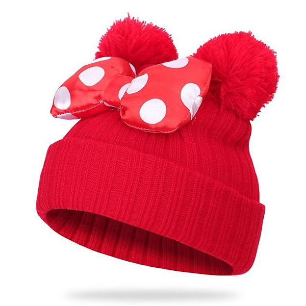 Taaperon talvihattu, jossa on kaksi pom pomia red