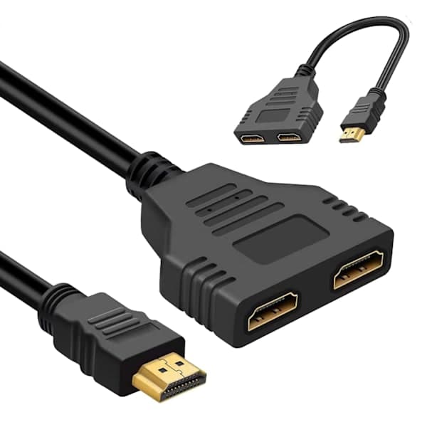 Dobbel skjermsplitter, svart HDMI dobbeladapter, HDMI-splitter