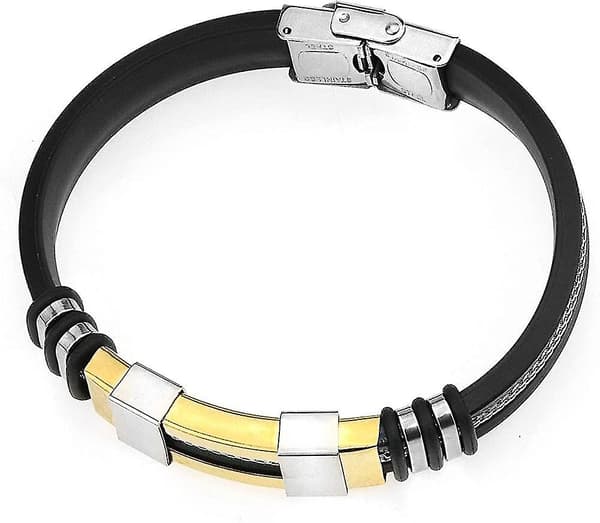 Justerbart armband i silikon för män, armband i rostfritt stål, present