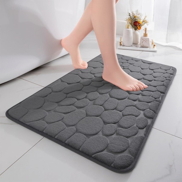Bademåtter i Memory Foam til Badeværelset, Superabsorberende Brostens Bademåtte, Skridsikker Bademåtte, Maskinvaskbar Bademåtte, Mørkegrå, 40x60 Cm
