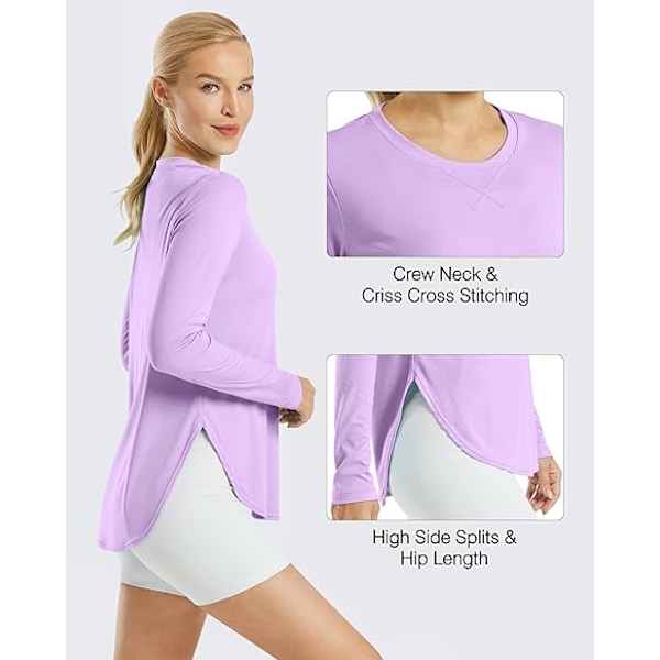 Damtröjor för aktivt bruk UPF 50+ UV-solskydd T-shirts långärmade toppar träning soltröja utomhus gym vandringströja snabbtorkande lätta tröjor Purple L