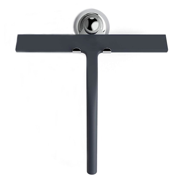 Brusekraber med sugekopholder - 28 cm sort - Vindueskraber til badeværelse - Silikone INOX