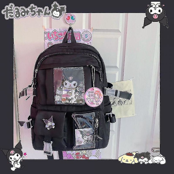 Kawaii Sanrio Mymelody Kuromi Cinnamoroll Pompom Purin Uusi Reppu Piirretty Suuri Kapasiteetti Oppilaan Koulureppu Ulkoreppu 1