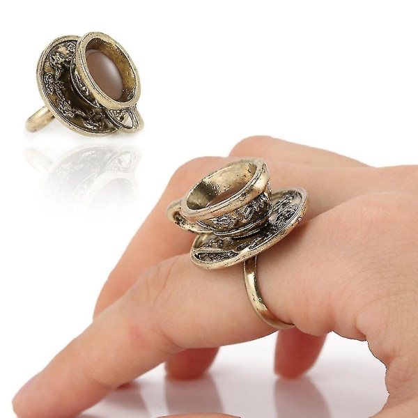 Vintage håndring smykker legende sjov tredimensionel kaffekop ske ring fingerring