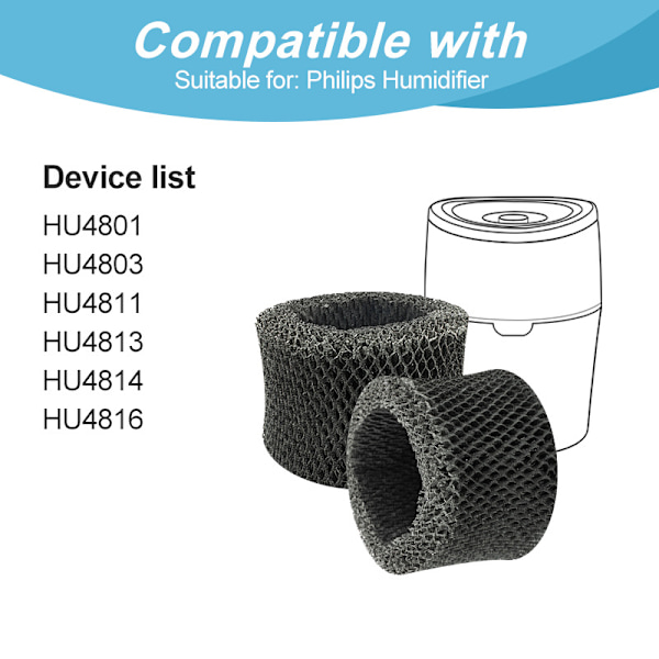 6 kpl Ilmankostuttimen suodattimia Philips HU4102/FY2401 Hu4801 Hu4803 Hu4811 Hu4813 Hu4814 Hu4816 -ilmankostuttimille White
