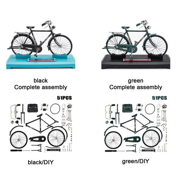 1:10 Mini Sykkelmodell Skala Sett Finger Sykkel Modeller Leker Retro Diy Complete assembly green
