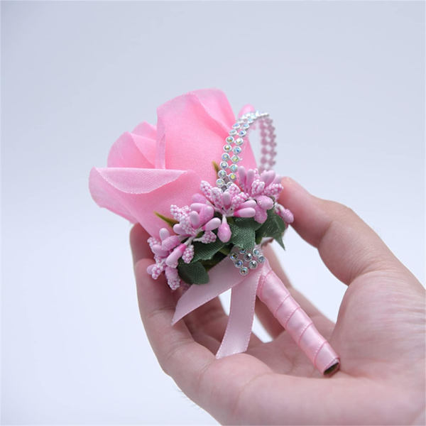 Rose Bryllupsknapphull Knapphull Håndlaget Corsage Knapphullsblomster Kunstige Bryllup Prom Bankett Blomsterdekor  (Mørk Rosa)
