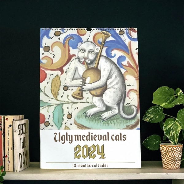 Medieval Cats Paintings Calendar 2024, Ugly Cats In Renaissance Painting 2024 Wall Caledar, Weird Medieval Cats Caledar Gift 1pcs