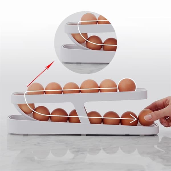 Automatisk rullende eggstativ for oppbevaringsboks Eggdispenser Hvit