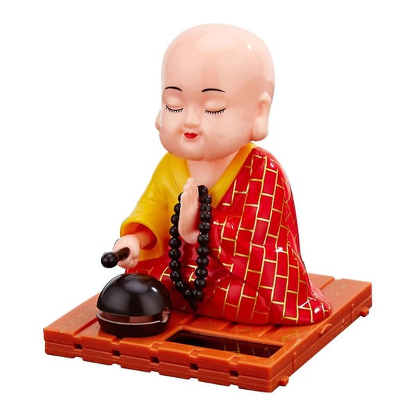 Solfjäderdriven dansande buddhistisk munk gungande animerad bobble dansare leksak, bilinstrumentpanel buddhistisk munk figurin prydnad Red