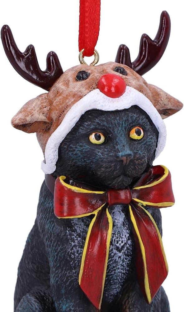 Rensdyr Kat Hængende Ornament 9cm, Sort, Jul